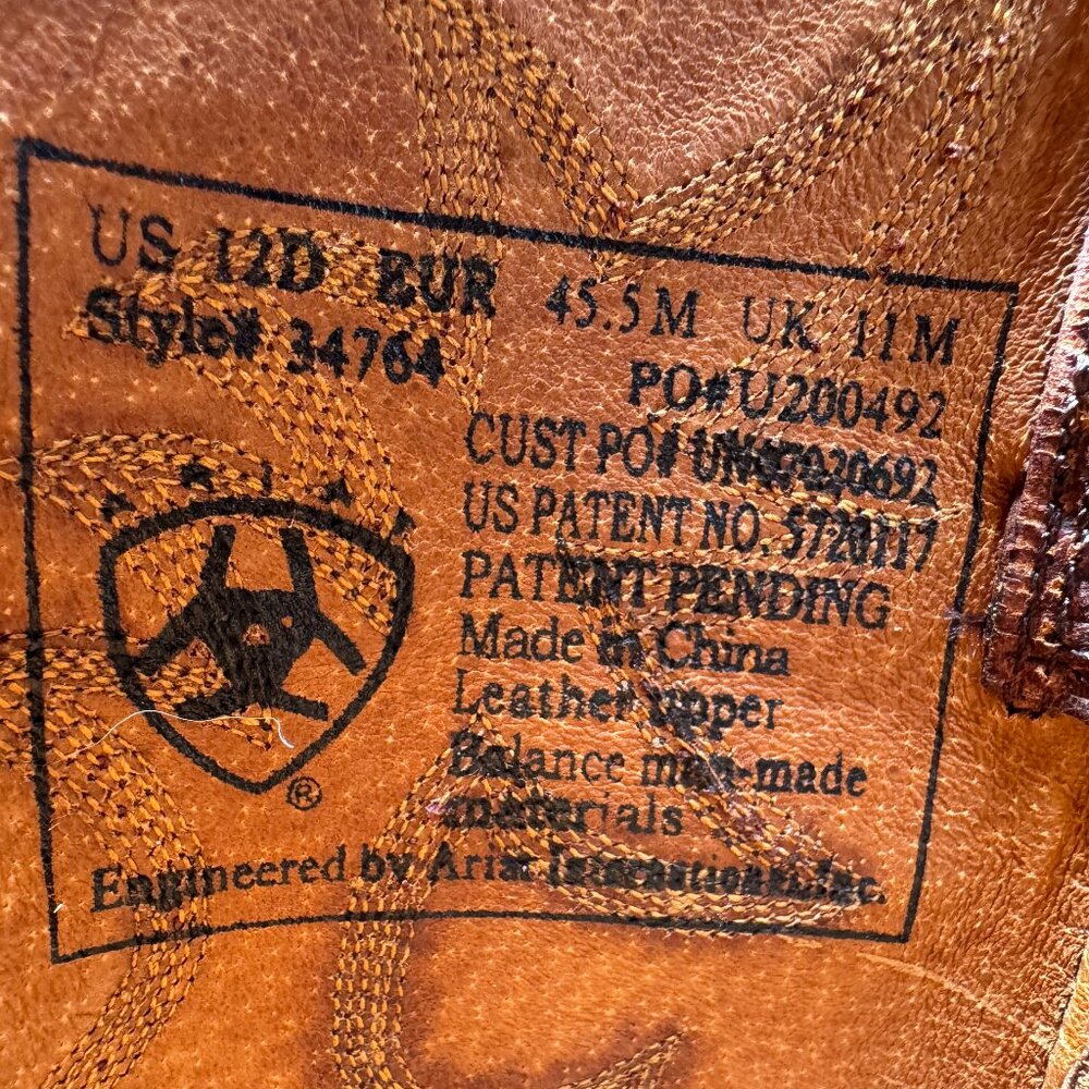 EUC ARIAT Heritage R Toe Brown Leather Western Cowboy Boot - Men's 12 - Picture 7 of 13